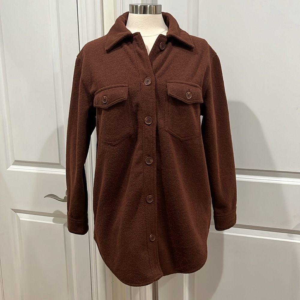 New! Joie Fleece Shirt Jacket Shacket Brown Button Down Size Medium - Picture 3 of 14